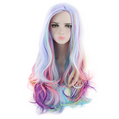 

Long Curly Wavy Rainbow Hair Wig Heat Resistant Wig for Music Festival Theme Parties Wedding Concerts Dating Cosplay & More