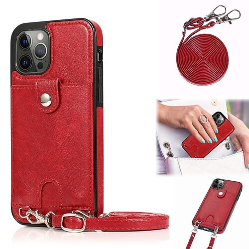 

Phone Case For Apple Wallet Card iPhone 13 Pro Max 12 Mini 11 X XR XS Max 8 7 Portable Wallet with Wrist Strap Solid Colored PU Leather