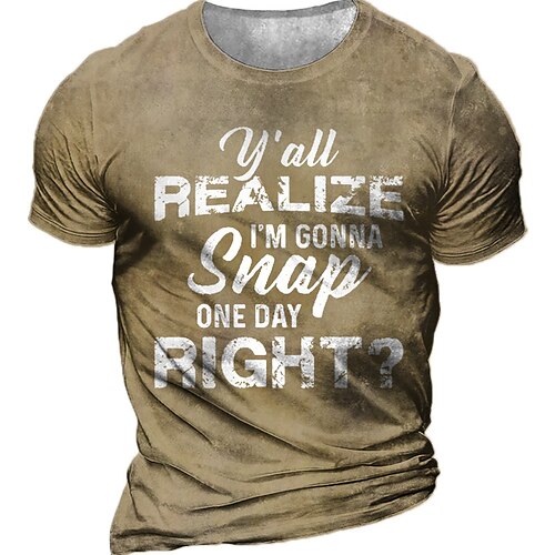 

Men's Unisex T shirt Tee 3D Print Graphic Patterned Letter Crew Neck Street Daily Print Short Sleeve Tops Designer Casual Vintage Big and Tall Black Army Green Khaki / Summer