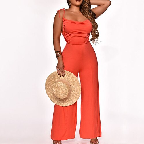 

Women's Jumpsuit Backless High Waist Solid Color Square Neck Holiday Home Street Wide Leg Regular Fit Sleeveless Black Orange S M L Spring