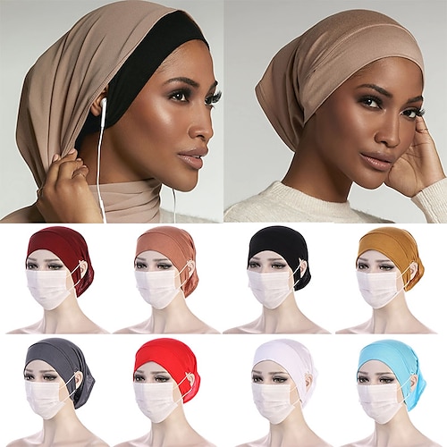 

Soft Hood With Pierced Ears Inner Hijab Caps Muslim Stretch Turban Cap Islamic Underscarf Bonnet Hat Female Turbante