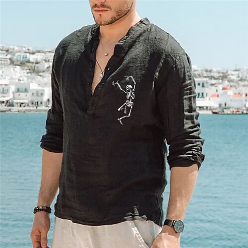

Men's Shirt Graphic Skull Skeleton Collar Black Hot Stamping Outdoor Street Long Sleeve Button-Down Print Clothing Apparel Fashion Designer Casual Breathable / Summer / Spring / Summer