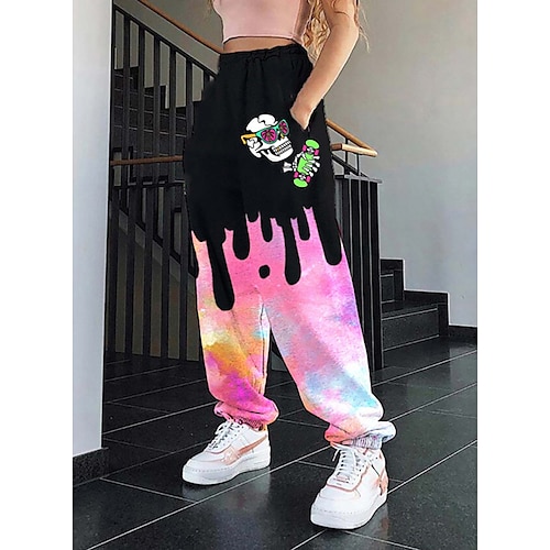 

Women's Joggers Sweatpants Pocket Beam Foot Bottoms Athletic Athleisure Breathable Quick Dry Moisture Wicking Running Jogging Training Sportswear Activewear Floral style 1 Style 2 Style 3 / Skull