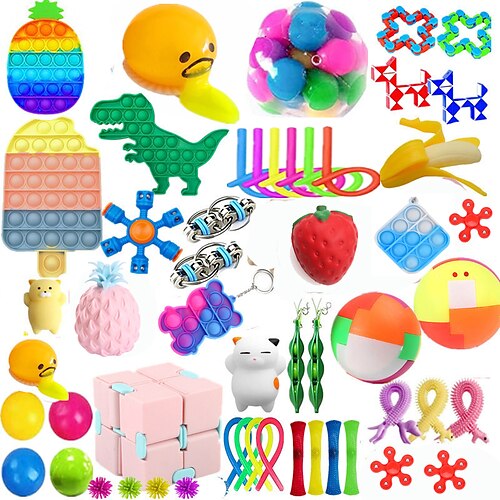 

50 pack de brinquedos sensoriais conjunto de brinquedos de fidget pack brinquedos de mão para alívio do estresse para adultos menino menina adhd adicionar ansiedade autismo - perfeito para