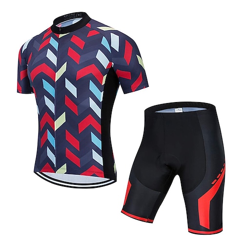

21Grams Men's Cycling Jersey with Shorts Short Sleeve Mountain Bike MTB Road Bike Cycling Red Blue Geometic Bike Clothing Suit 3D Pad Breathable Quick Dry Moisture Wicking Back Pocket Polyester