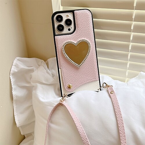 

Phone Case For Apple Wallet Card iPhone 13 Pro Max 12 11 SE 2022 X XR XS Max 8 7 Wallet Dustproof with Removable Cross Body Strap Heart Solid Colored PU Leather