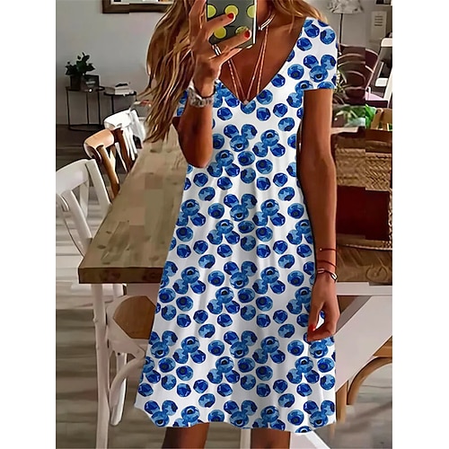 

Women's Shift Dress Short Mini Dress Blue Short Sleeve Print Print Spring Summer V Neck Elegant Casual Vacation 2022 S M L XL XXL 3XL