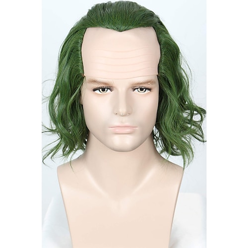 

Short Bald Clown Wig Halloween Cosplay Costume Green Curly Wig