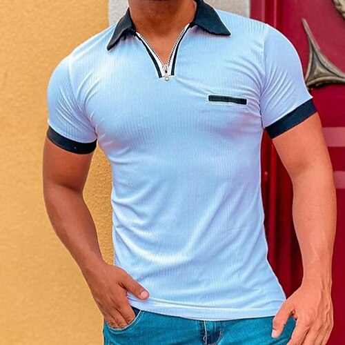 

Men's Collar Polo Shirt Shirt Patchwork Turndown Blue Outdoor Street Short Sleeve Button-Down Clothing Apparel Fashion Casual Breathable Comfortable / Summer / Spring / Summer