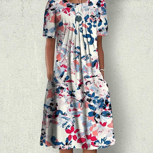 

Mujer Vestido de cambio Vestido Midi Verde Trébol Azul Oscuro Blanco Media Manga Floral Bolsillo Primavera Verano Escote en Pico Holgado 2022 S M L XL XXL 3XL