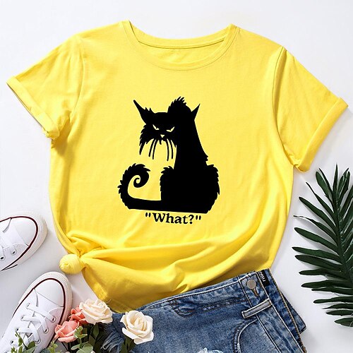 

Women's T shirt Tee Casual Daily T shirt Tee Round Neck Basic Essential White Blue Yellow S