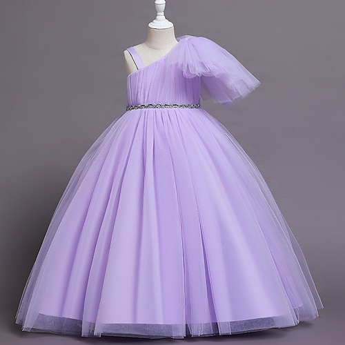 

Party Event / Party Princess Flower Girl Dresses One Shoulder Tea Length Organza Spring Summer with Bow(s) Ruching Cute Girls' Party Dress Fit 3-16 Years