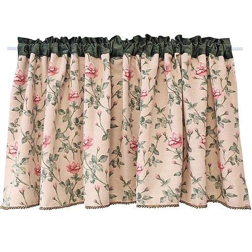 

Valance Rod Pocket Tier Curtain Farmhouse Flower, Kitchen Living Room Window Tier Curtain Farmhouse,Door Curatin, Girls Bedroom Cascade