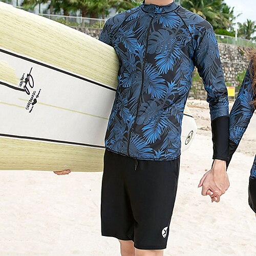 

Men's Rash guard Swimsuit UV Sun Protection UPF50 Breathable Long Sleeve Diving Suit Swimsuit 3-Piece Front Zip Swimming Surfing Snorkeling Beach Printed Spring Summer Autumn / Fall / Micro-elastic