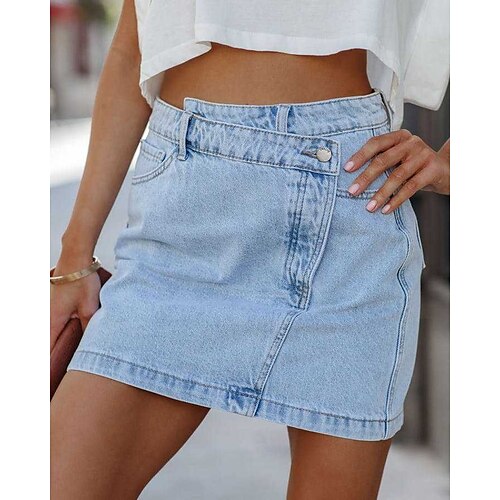 

Women's Skirt Above Knee Denim Light Blue Skirts Summer Pocket Fashion Casual Daily Weekend S M L