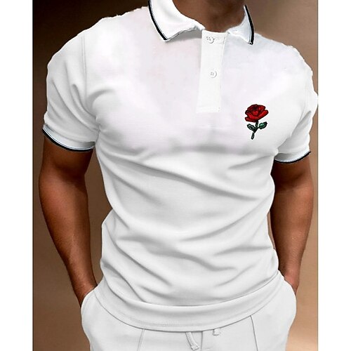 

Men's Golf Shirt Solid Color Rose Turndown Casual Daily Button-Down Short Sleeve Tops Casual Slim Fit White / Summer