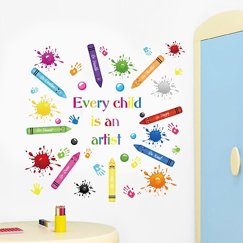 

Back to School Color Pencil Hand Print Color Block Classroom Background Decoration Sticker