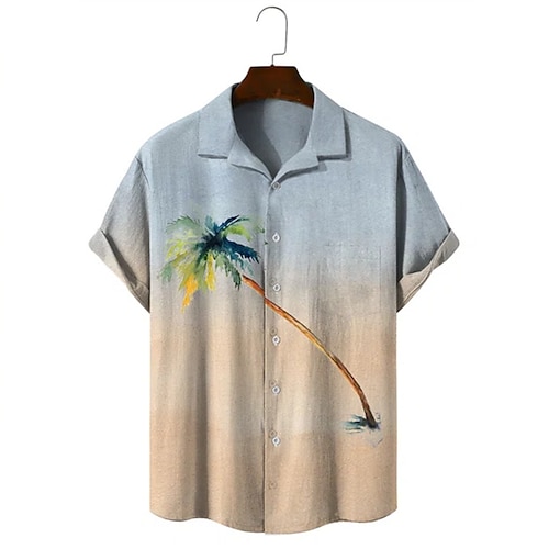 

Men's Shirt Print Tree Turndown Street Daily Button-Down Print Short Sleeve Tops Casual Fashion Breathable Comfortable Light Blue