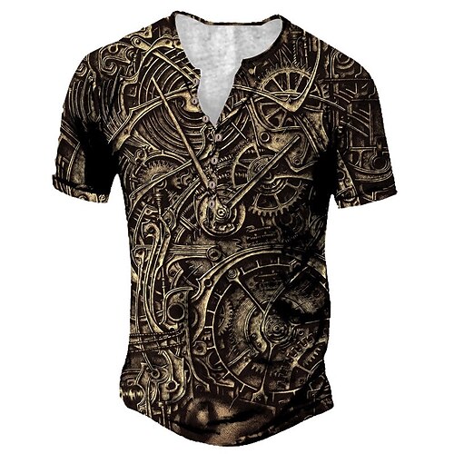 

Men's Henley Shirt Tee T shirt Tee 3D Print Graphic Machine Plus Size Henley Daily Sports Button-Down Print Short Sleeve Tops Designer Basic Casual Big and Tall Black / Summer