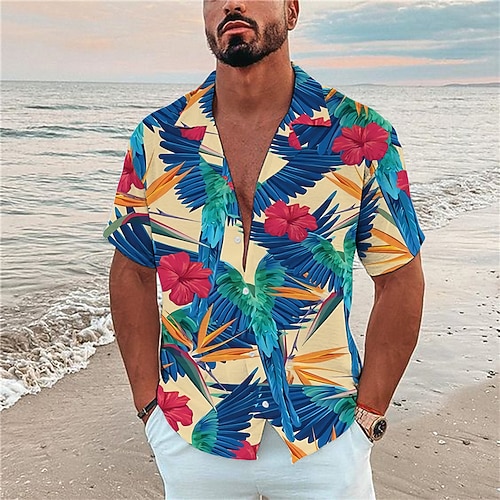 

Men's Shirt 3D Print Leaves Turndown Street Casual Button-Down Print Short Sleeve Tops Designer Casual Fashion Breathable Beige / Summer