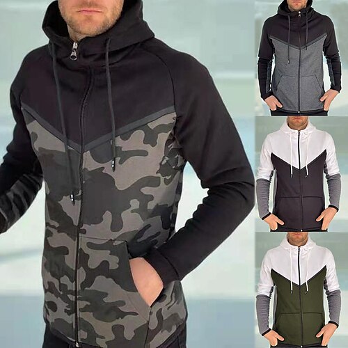 

Men's Pullover Hoodie Sweatshirt Zip Up Hoodie Sweatshirt Color Block Zipper Casual Daily Holiday Other Prints Casual Vintage Hoodies Sweatshirts White Black Army Green