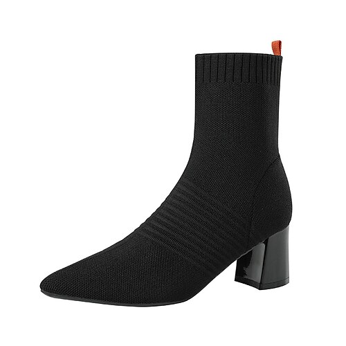 

Women's Boots Sock Boots Booties Ankle Boots Cuban Heel Pointed Toe Closed Toe Elegant Casual Daily Office Tissage Volant Loafer Fall Spring Solid Colored Almond Black Khaki