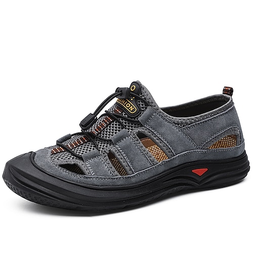 

Men's Hiking Shoes Breathable Wearable Outdoor Cowhide Summer Black Grey Brown / Round Toe