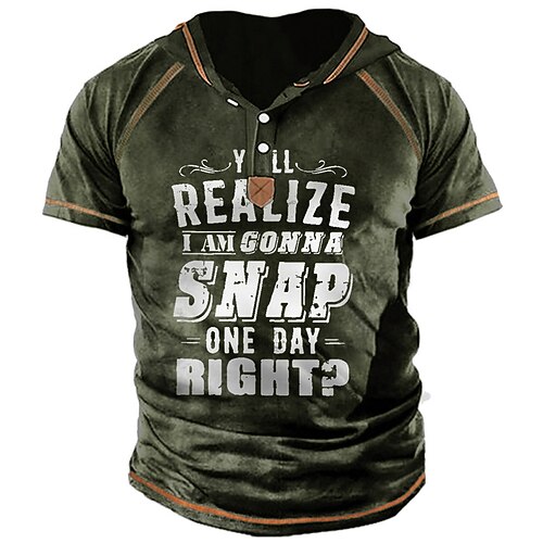 

Men's Unisex T shirt Tee 3D Print Graphic Prints Letter Hooded Street Daily Button-Down Print Short Sleeve Tops Designer Casual Big and Tall Sports Black Army Green Brown / Summer