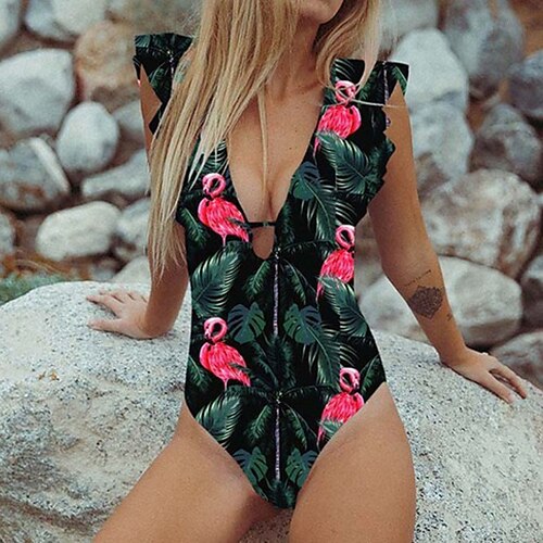 

Maillots de Bain Une pièce Monokini Maillots de bain Maillot de bain Femme Contrôle du Ventre A Volants Dos ouvert Imprimer Floral Flamant Normal Col en V Maillots de bain nouveau Casual Vacances