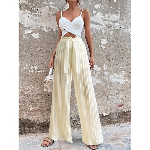 

european and american foreign trade women's clothing 2022 amazon independent station pleated drape wide-leg pants women's high-waisted straight-leg strappy pants