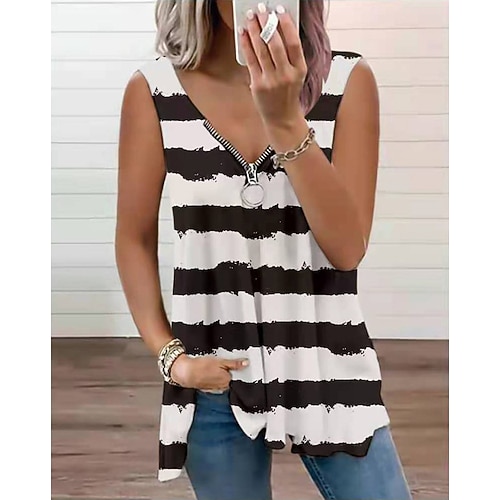 

Débardeur Gilet Femme Noir Rouge Bleu Rayé Imprimer Sans Manches Vacances Fin de semaine Vêtement de rue Décontractées Col Carré Normal Standard S