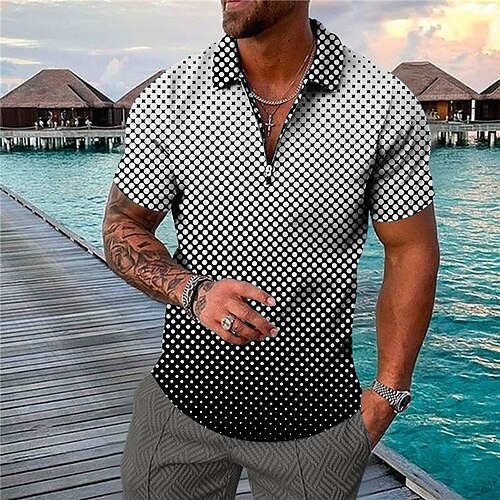 

Men's Collar Polo Shirt Golf Shirt Polka Dot Turndown Black 3D Print Casual Daily Short Sleeve Zipper Print Clothing Apparel Fashion Designer Casual Breathable / Sports