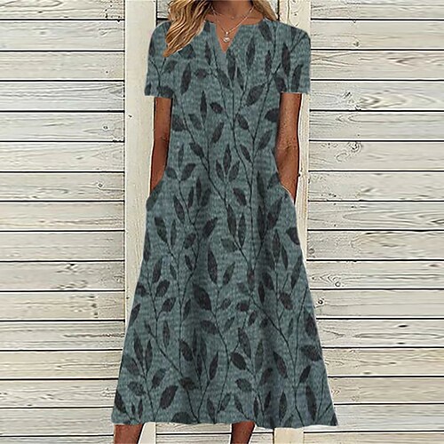 

Women's Casual Dress Midi Dress Green Blue Short Sleeve Pocket Spring Summer V Neck 2022 S M L XL XXL 3XL