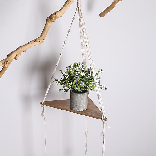 

Boho Woven Plants Hanger with Wooden Beads Handmade Cotton Rope Hanging Planters Basket Pot Indoor Outdoor Decoration No Tassels - 15.7 Inch