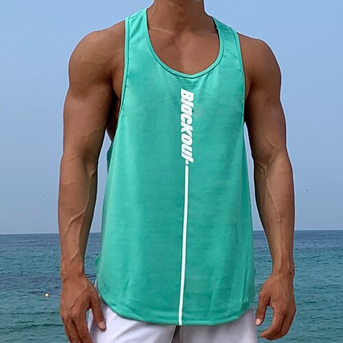 

Men's Running Tank Top Workout Tank Racerback Sleeveless Tee Tshirt Athletic Cotton Breathable Quick Dry Moisture Wicking Running Jogging Training Sportswear Activewear Stripes Green Black Rosy Pink