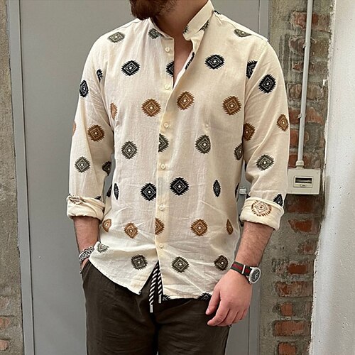 

Men's Shirt Graphic Shirt Circle Turndown Khaki Street Casual Long Sleeve Button-Down Clothing Apparel Fashion Designer Casual Comfortable