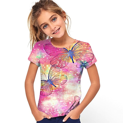 

Kids Girls' T shirt Animal Outdoor 3D Print Short Sleeve Crewneck Active 3-12 Years Spring Rainbow