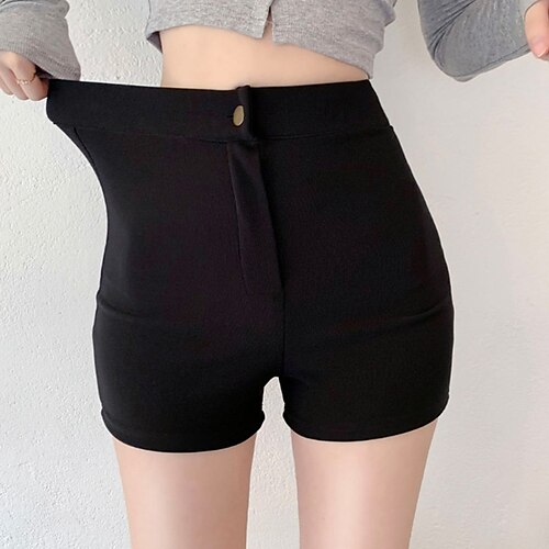 

Women's Shorts Anti Chafing Shorts Black Mid Waist Fashion Casual Weekend Micro-elastic Short Comfort Plain S M L / Slim