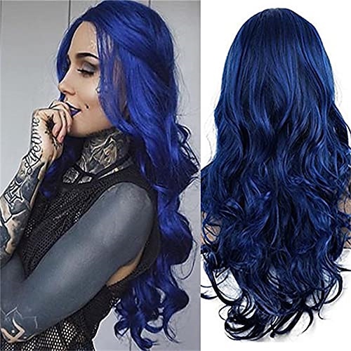 

Blue Wigs for Women Long Curly Wavy Middle Part Synthetic Natural Looking Heat Resistant Party Cosplay Wig