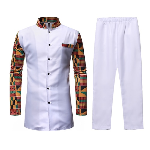 

Adulto Per uomo Stampa africana Dashiki Pantalone Maglietta Abiti africani moderni Spezzati Per Feste Poliestere Mascherata Maglietta Pantaloni