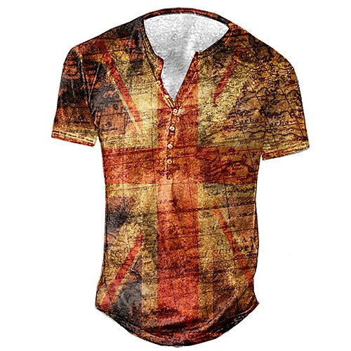 

Men's Henley Shirt Tee T shirt Tee 3D Print Graphic Patterned National Flag Plus Size Henley Daily Sports Button-Down Print Short Sleeve Tops Designer Basic Casual Big and Tall Brown / Summer