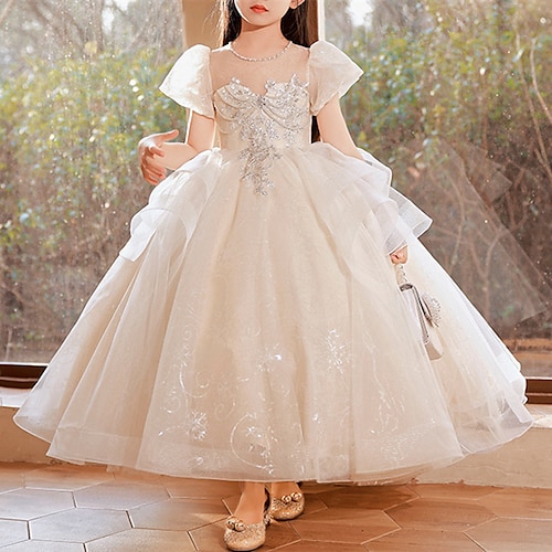 

Party Event / Party Princess Flower Girl Dresses Jewel Neck Ankle Length Organza Spring Summer with Ruffles Paillette Cute Girls' Party Dress Fit 3-16 Years