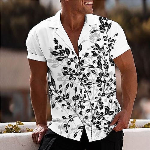 

Homme Chemise Feuilles Col rabattu Blanche 3D effet Extérieur Plein Air Manches Courtes Bouton bas Imprimer Vêtement Tenue Mode Design Casual Respirable / Eté / Printemps / Eté