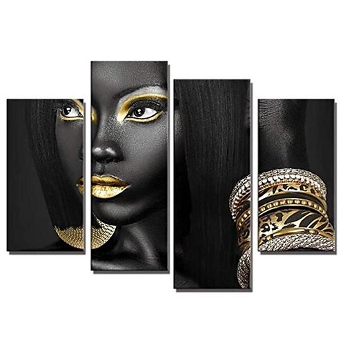 

4 Panels People Prints Posters/Picture Black And Gold woman Modern Wall Art Wall Hanging Gift Home Decoration Rolled Canvas No Frame Unframed Unstretched Multiple Size