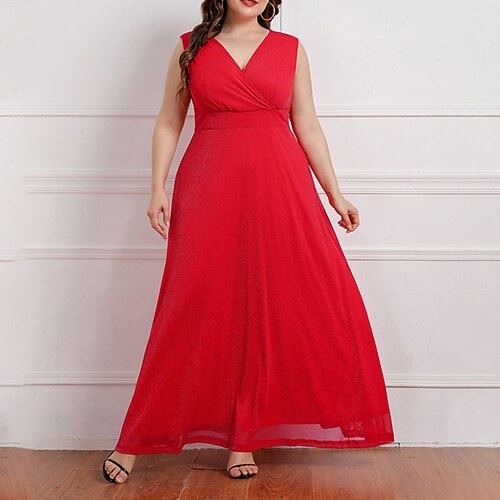 

Women's Plus Size Party Dress Solid Color V Neck Sleeveless Spring Summer Elegant Prom Dress Maxi long Dress Party Formal Dress / Homecoming Dress