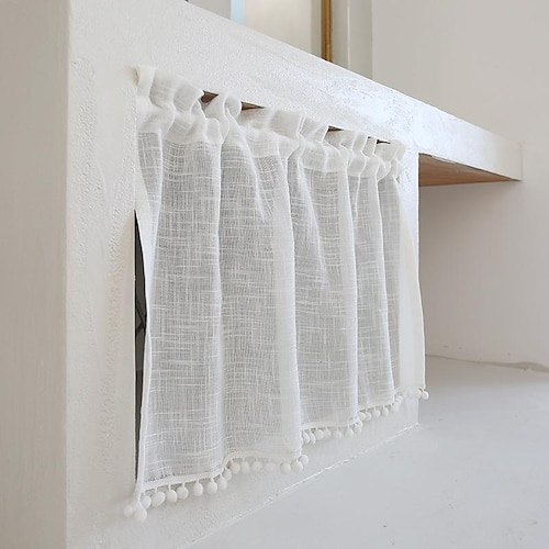 

Kitchen Sink Cabinet sheer Curtain Rod Pocket White Valance Farmhouse Flower Short Cafe Curtain for Hotel Cafe Bar Kitchen Living Room, Door Curatin