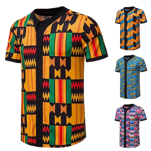 

Adults Men's African Print Dashiki Shirt Modern African Outfits For Party Polyester Masquerade Shirt