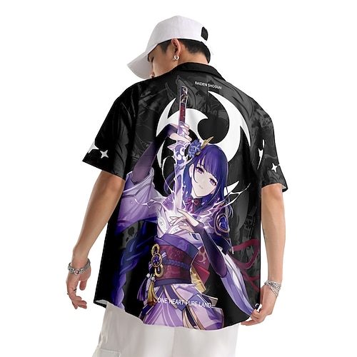 

Genshin-Einschlag Raiden Shogun Bluse / Hemd Anime Zeichentrick Anime 3D Harajuku Grafik oben Für Herren Erwachsene 3D-Druck Terylen