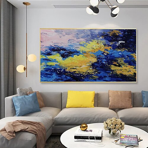 

Handmade Oil Painting CanvasWall Art Decoration Abstract Knife Painting Landscape Blue For Home Decor Rolled Frameless Unstretched Painting
