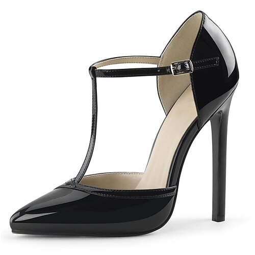 

Women's Heels Party Stilettos Buckle Pumps Round Toe PU Leather Loafer Solid Colored Black